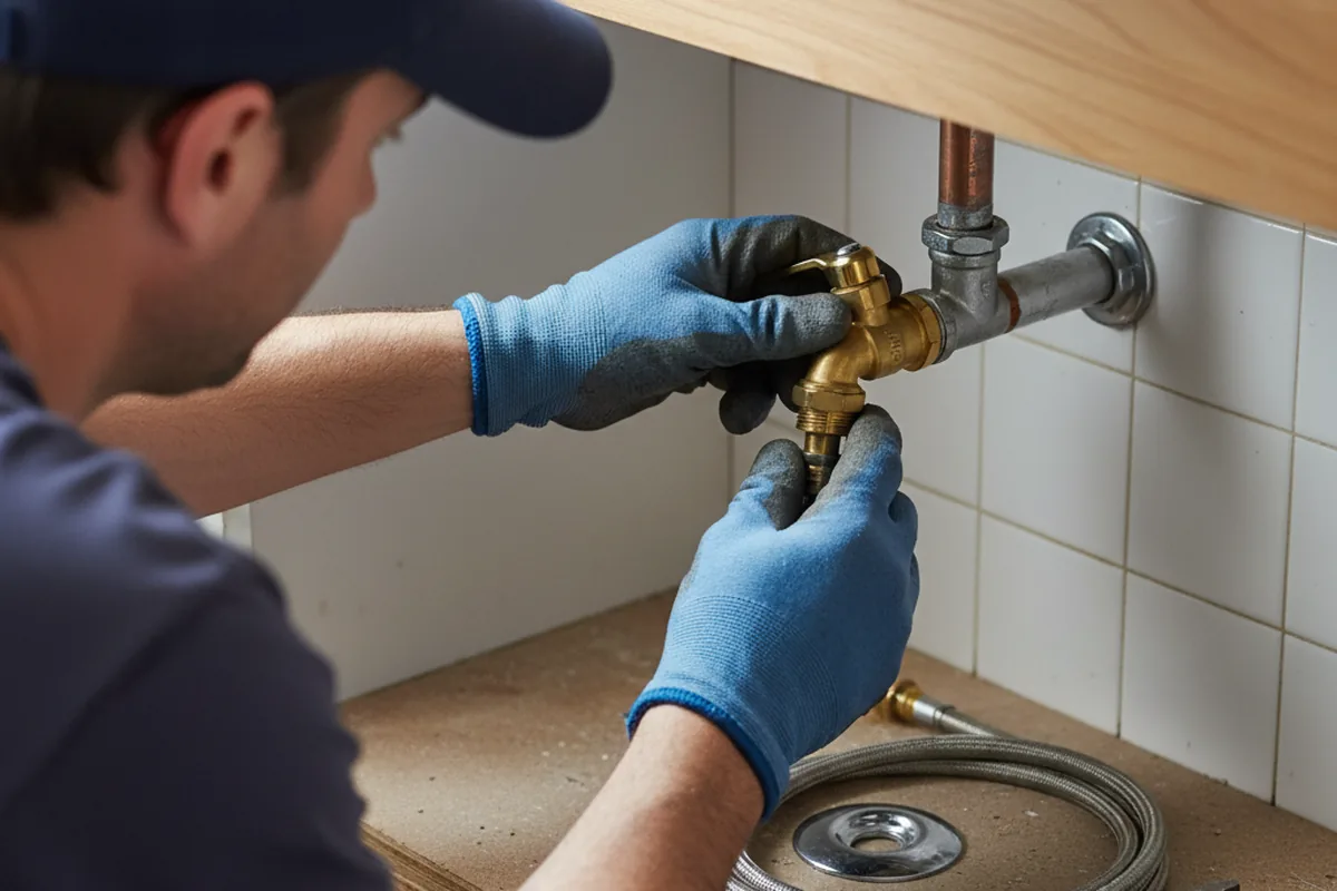 Shutoff valve and fitting work during Burst Pipe Repair in White Cottage